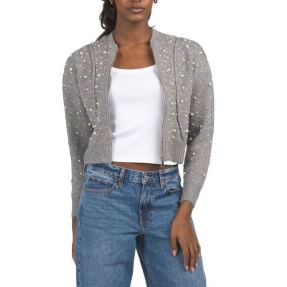 EDIT by Jason Wu Full Zip Sweater Jacket size L Pearl Embellished - Picture 1 of 9